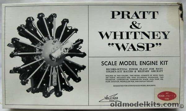 Williams Brothers 1/8 Pratt & Whitney Wasp R-1340 Radial Aircraft Engine, 307 plastic model kit